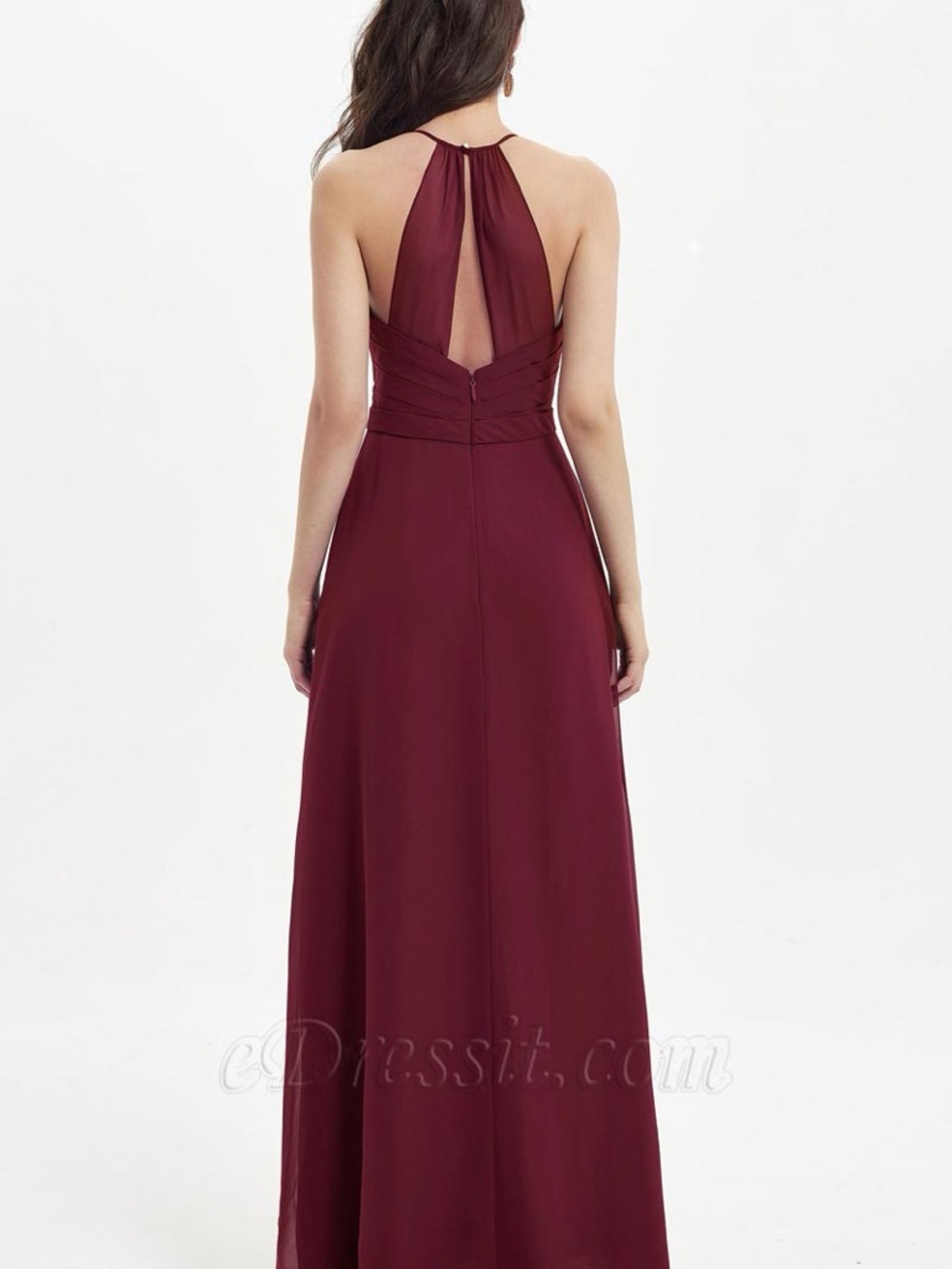 Alfred Angelo Wine-Red Backless Halter Gown
